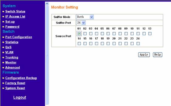 交换机产品 如何对 gs724t 进行端口镜像port monitoringrx:监控入